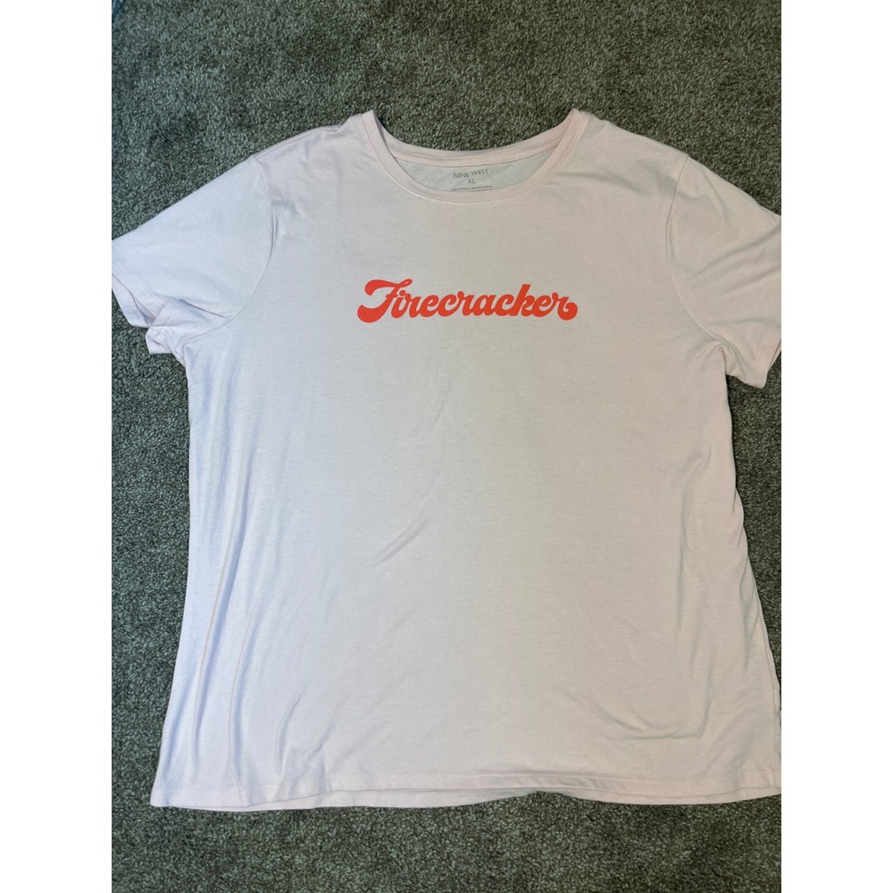 Nine West Firecracker Graphic Tee T-Shirt Pink XL Cotton Blend